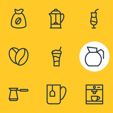 9 içki simgeler vektör Illustration. Düzenlenebilir paket içki Pot, Türk, tohum ve diğer öğeleri.