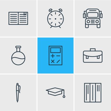 9 bilim simgeler vektör Illustration. Cap, Bookshelf, kalem ve diğer öğeleri düzenlenebilir paketi.