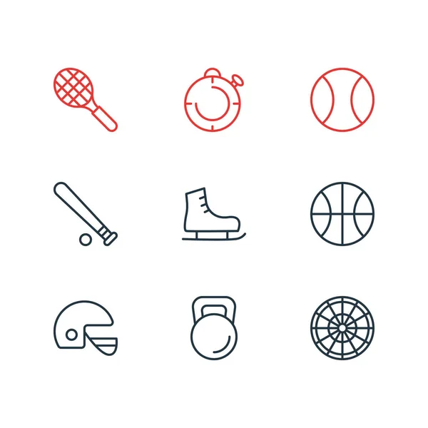 Vectorillustratie van 9 atletische pictogrammen. Bewerkbare Pack van helm, Target, hoepel en andere elementen. — Stockvector