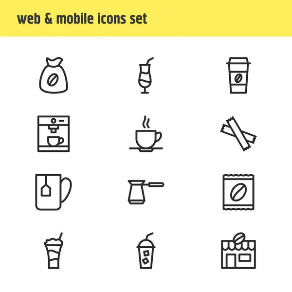 Ilustración vectorial de 12 iconos de la bebida. Paquete editable de cóctel, moca, café para llevar y otros elementos . — Archivo Imágenes Vectoriales