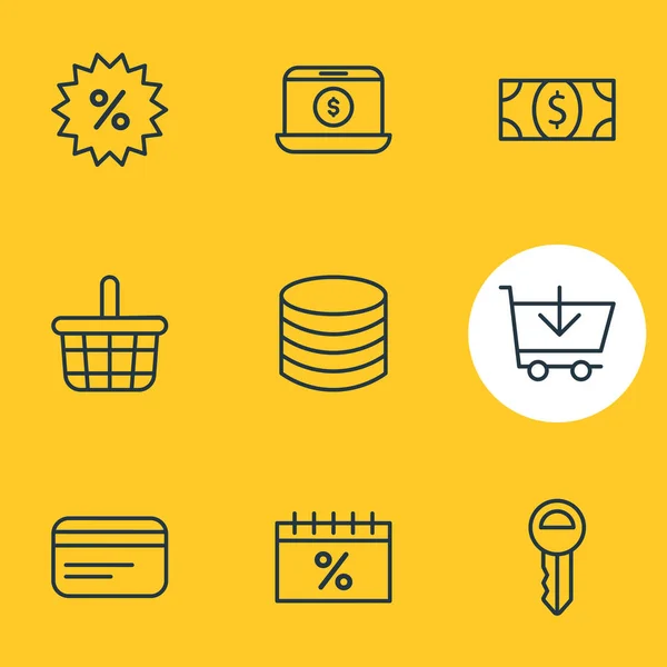 Ilustración vectorial de 9 iconos de comercio. Paquete editable de dinero, Clef, comercio y otros elementos . — Vector de stock