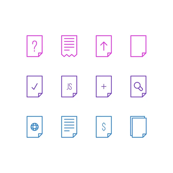 Ilustración vectorial de 12 iconos de página. Paquete editable de preguntas, dólares, archivos y otros elementos . — Vector de stock