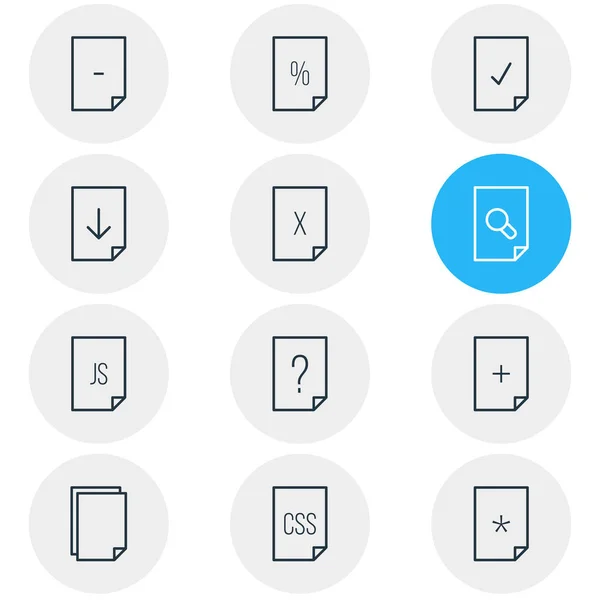 12 파일 아이콘 벡터 일러스트입니다. Munus, 플러스, 질문 및 기타 요소의 편집 가능한 팩. — 스톡 벡터