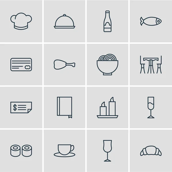 16 Cafe ikonok vektoros illusztráció. Szerkeszthető csomag kártya, viasz tűz, alkohol és más elemek. — Stock Vector