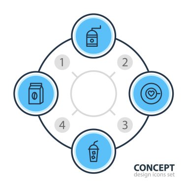 4 içki simgeler vektör Illustration. Uçan daire, yumuşak içecek, değirmen ve diğer öğeleri düzenlenebilir paketi.