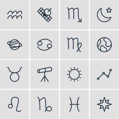 16 takımyıldızı simgeler vektör Illustration. Gece, burç, keçi ve diğer öğeleri düzenlenebilir paketi.