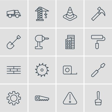 16 yapısını simgeler vektör Illustration. Düzenlenebilir paket yol işaret, bariyer, dişli ve diğer öğeleri.