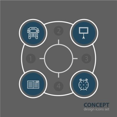 4 çalışmalar simgeler vektör Illustration. Saat, ders kitabı, yazma tablo ve diğer öğeleri düzenlenebilir sürüsü.