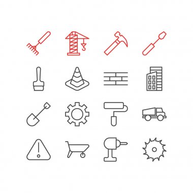 16 sanayi simgeler vektör Illustration. Dişli, bulutsuz, maça elementlerin düzenlenebilir paketi.