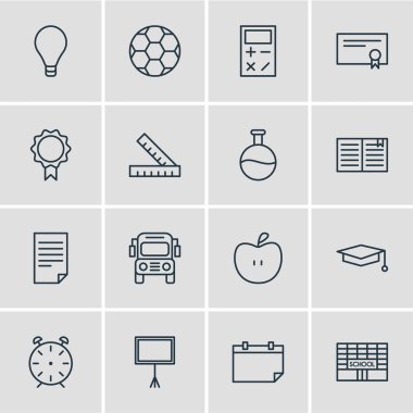 16 bilim simgeler vektör Illustration. Diploma, Araba, kağıt ve diğer öğeleri düzenlenebilir paketi.