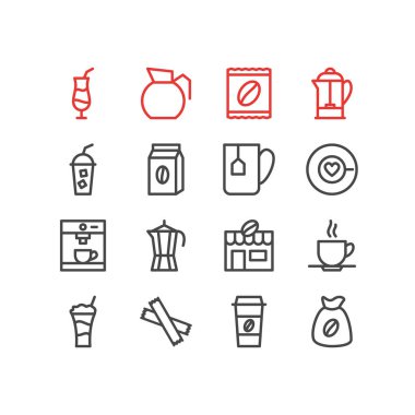 16 Java simgeler vektör Illustration. Kupa, kahve makinesi, daire ve diğer öğeleri düzenlenebilir paketi.
