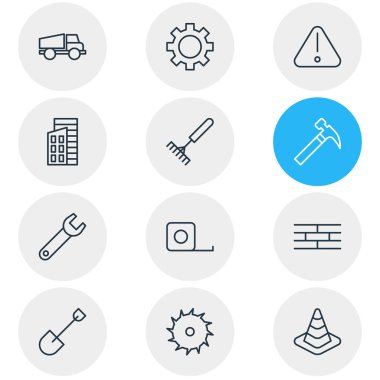 12 sanayi simgeler vektör Illustration. Harrow, düzenlenebilir Pack baş vurmak, bariyer öğeleri.