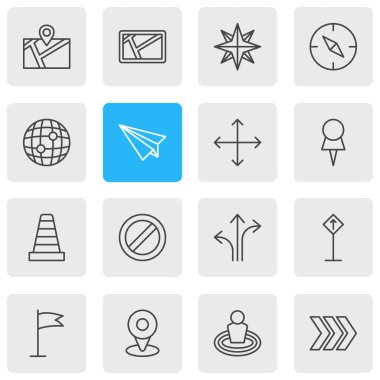 16 yönünü simgeler vektör Illustration. PIN, harita, navigasyon ve diğer öğeleri düzenlenebilir paketi.