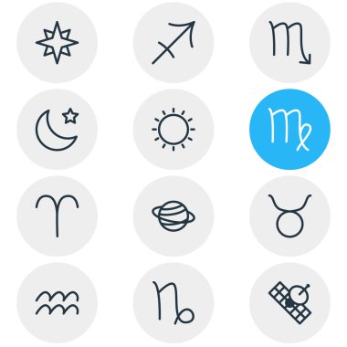 12 takımyıldızı simgeler vektör Illustration. Düzenlenebilir paket su taşıyıcısı, favori, Satürn ve diğer öğeleri.