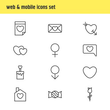 12 Amour simgeler vektör Illustration. Sevgililer, Messenger, lolipop ve diğer öğeleri düzenlenebilir paketi.