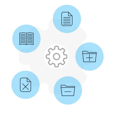 5 Office simgeler vektör Illustration. Ders kitabı, boş, kaldır ve diğer öğeleri düzenlenebilir sürüsü.