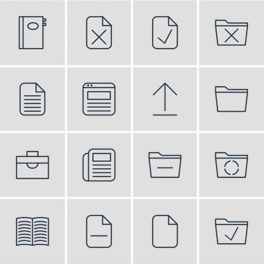 16 Office simgeler vektör Illustration. Düzenlenebilir belge, sürüsü onaylamak, klasör ve diğer öğeleri silme.