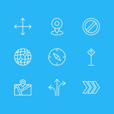 9 yer simgeler vektör Illustration. PIN, Pusula, yönünü ve diğer öğeleri düzenlenebilir sürüsü.