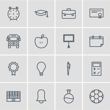 16 eğitim simgeler vektör Illustration. Hesaplama, Diploma, araba ve diğer öğeleri düzenlenebilir paketi.