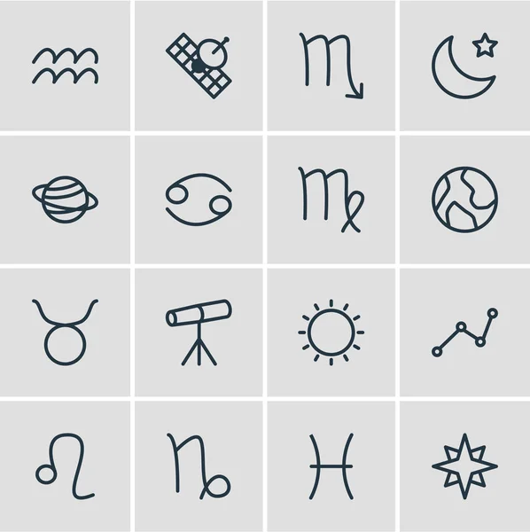 Ilustración vectorial de 16 iconos de constelación. Paquete editable de noche, signo del zodíaco, cabra y otros elementos . — Archivo Imágenes Vectoriales