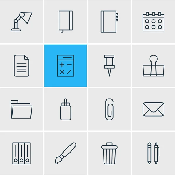 Vectorillustratie van 16 extra iconen. Bewerkbare Pack van berekenen, leerboek, huisvuil Container en andere elementen. — Stockvector