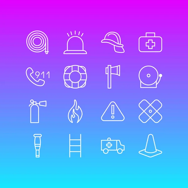 Illustration vectorielle de 16 icônes de nécessité. Pack modifiable de Hardhat, sirène, cône et autres éléments . — Image vectorielle