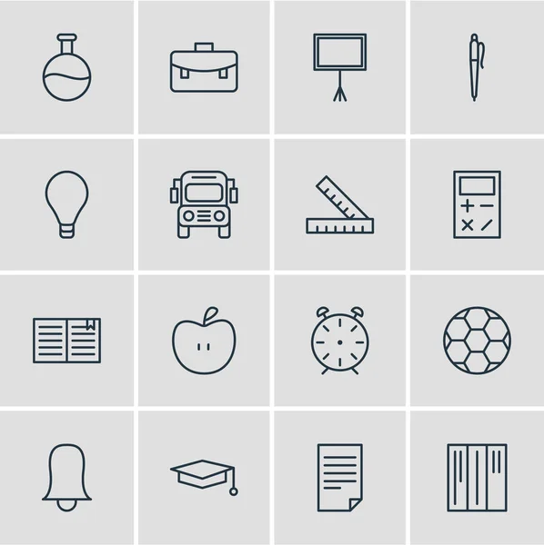 Ilustración vectorial de 16 iconos de la educación. Paquete editable de fútbol, papel, jingle y otros elementos . — Vector de stock