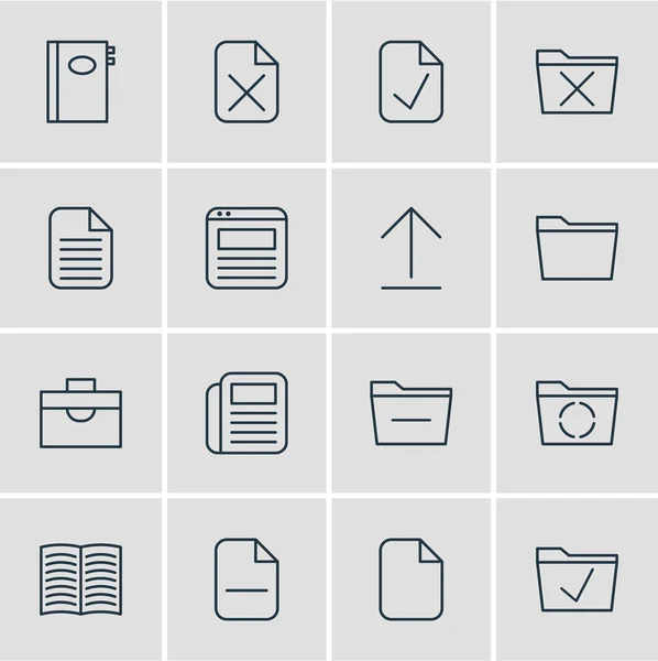 Vektorillustration von 16 Bürosymbolen. editierbares Paket aus Dokument, Genehmigung, Löschen von Ordnern und anderen Elementen. — Stockvektor