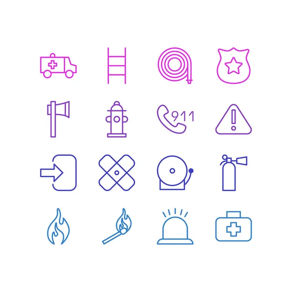 Vektorillustration av 16 nödvändighet ikoner. Redigerbara Pack av dörren, Badge, första hjälpen och andra element. — Stock vektor