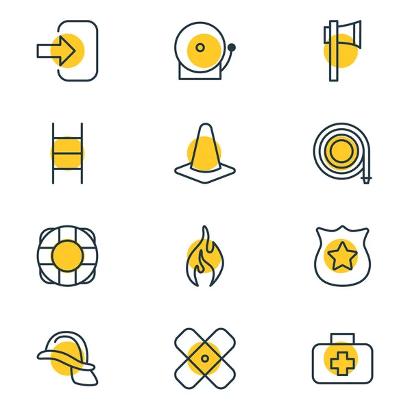Vectorillustratie van 12 Extra iconen. Bewerkbare Pack van SIRENE, veiligheidshelm, Badge en andere elementen. — Stockvector