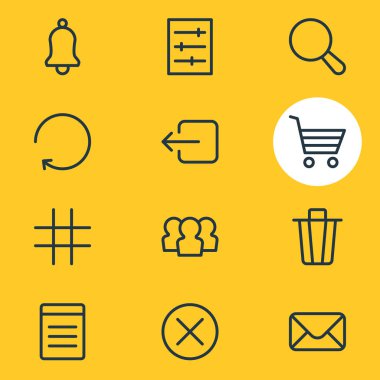 12 uygulama simgeler vektör Illustration. Kafes, yeniden yükle, Çöp konteyner ve diğer öğeleri düzenlenebilir paketi.