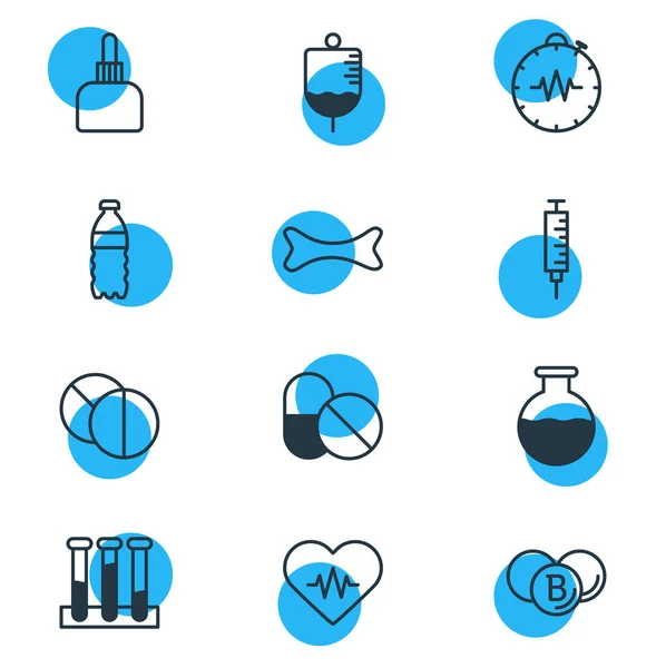 Векторна ілюстрація 12 медичних іконок. Елегантний пакет знеболюючого, експеримент Фласк, антитіла та інші елементи . — стоковий вектор