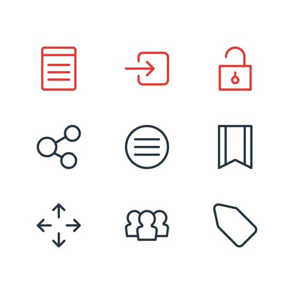 Ilustración vectorial de 9 iconos de aplicación. Paquete editable de grupo, lista, dirección y otros elementos . — Vector de stock