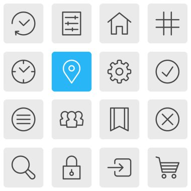 16 App simgelerin vektör çizim. Düzenlenebilir sürüsü geçmiş, dişli, oturum açma ve diğer öğeleri.