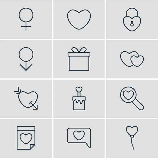 Ilustración vectorial de 12 iconos de Amour. Paquete editable de bloqueo, Hombre, San Valentín y otros elementos . — Archivo Imágenes Vectoriales