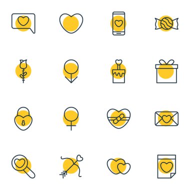16 tutku simgeler vektör Illustration. Hearts, Sevgililer, kadın ve diğer öğeleri düzenlenebilir paketi.