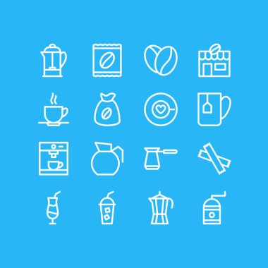 16 içki simgeler vektör Illustration. Düzenlenebilir paket içki Pot, House, kupa ve diğer öğeleri.