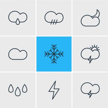 9 Hava simgeler vektör Illustration. Ay ay, damla, yağmurlu ve diğer öğeleri düzenlenebilir paketi.