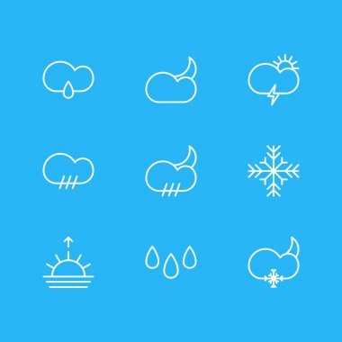 9 gökyüzü simgeler vektör Illustration. Bulut, kar, damla ve diğer öğeleri düzenlenebilir sürüsü.