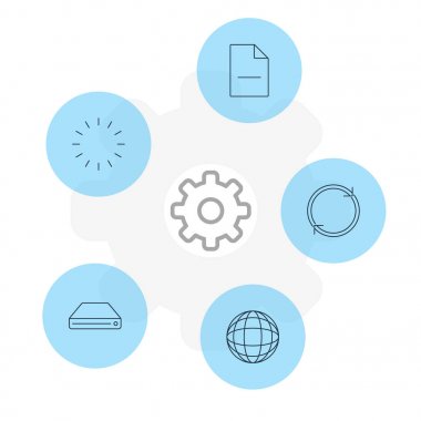 5 ağ simgeler vektör Illustration. Bekleyen, yenileme, sabit disk Disk ve diğer öğeleri düzenlenebilir paketi.