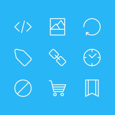 9 App simgelerin vektör çizim. Flama, Url, resim ve diğer öğeleri düzenlenebilir paketi.