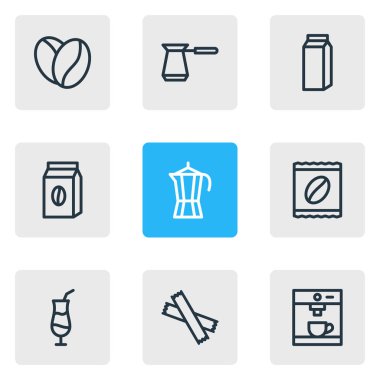 9 içki simgeler vektör Illustration. Düzenlenebilir paket tohum, Türk, paket ve diğer öğeleri.