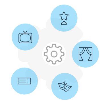 5 Film simgeler vektör Illustration. Düzenlenebilir paket Tv, kupon, tiyatro ve diğer öğeleri.