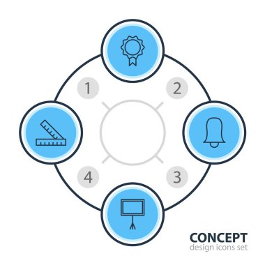 4 çalışmalar simgeler vektör Illustration. Kupa, düzenlenebilir paketi yazar tablo, Jingle ve diğer öğeleri.