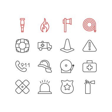 16 zorunluluk simgeler vektör Illustration. Hayatımı kurtardın, rozet, ünlem işareti ve diğer öğeleri düzenlenebilir paketi.