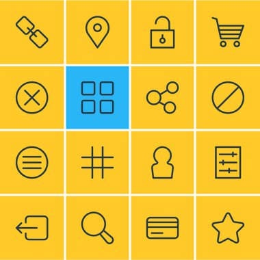 16 ek simgeler vektör Illustration. Kullanıcı, ödeme, asma kilit ve diğer öğeleri düzenlenebilir paketi.