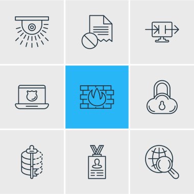 9 veri simgeler vektör Illustration. Güvenli depolama, veri hatası, hesap verilerini ve diğer öğeleri düzenlenebilir paketi.