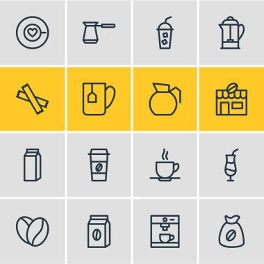 16 içki simgeler vektör Illustration. Düzenlenebilir paket sürahi, Türk, kupa ve diğer öğeleri.