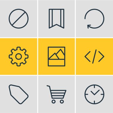 9 ek simgeler vektör Illustration. Komut dosyası, resim, yeniden yükle ve diğer öğeleri düzenlenebilir paketi.