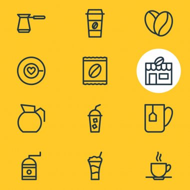 12 Java simgeler vektör Illustration. Kokteyl, daire, ev ve diğer öğeleri düzenlenebilir paketi.